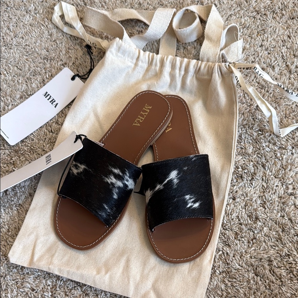 Myra black & white cowhide sandals